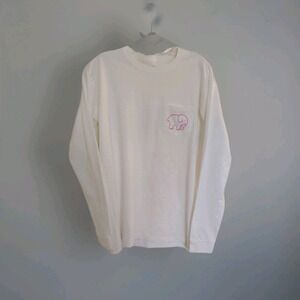 Ivory Ella T Shirt Women Large White Pink Long Sleeve Crewneck Pocket Cotton